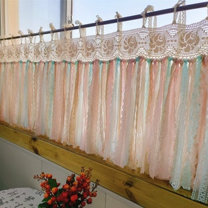 Cottage princesse ~ shabby chic bohème rustique cottage ferme rideau cantonnière cuisine rideau café rideau intimité rideau ~ beige/rose/vert~