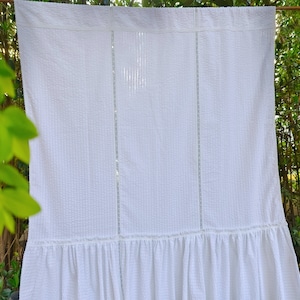 Victorian~ Shabby Chic French Country Seersucker Cotton Window Curtain Ruffled Curtain Panel~Wedding Backdrop~ Pure White~ Forever Elegance~