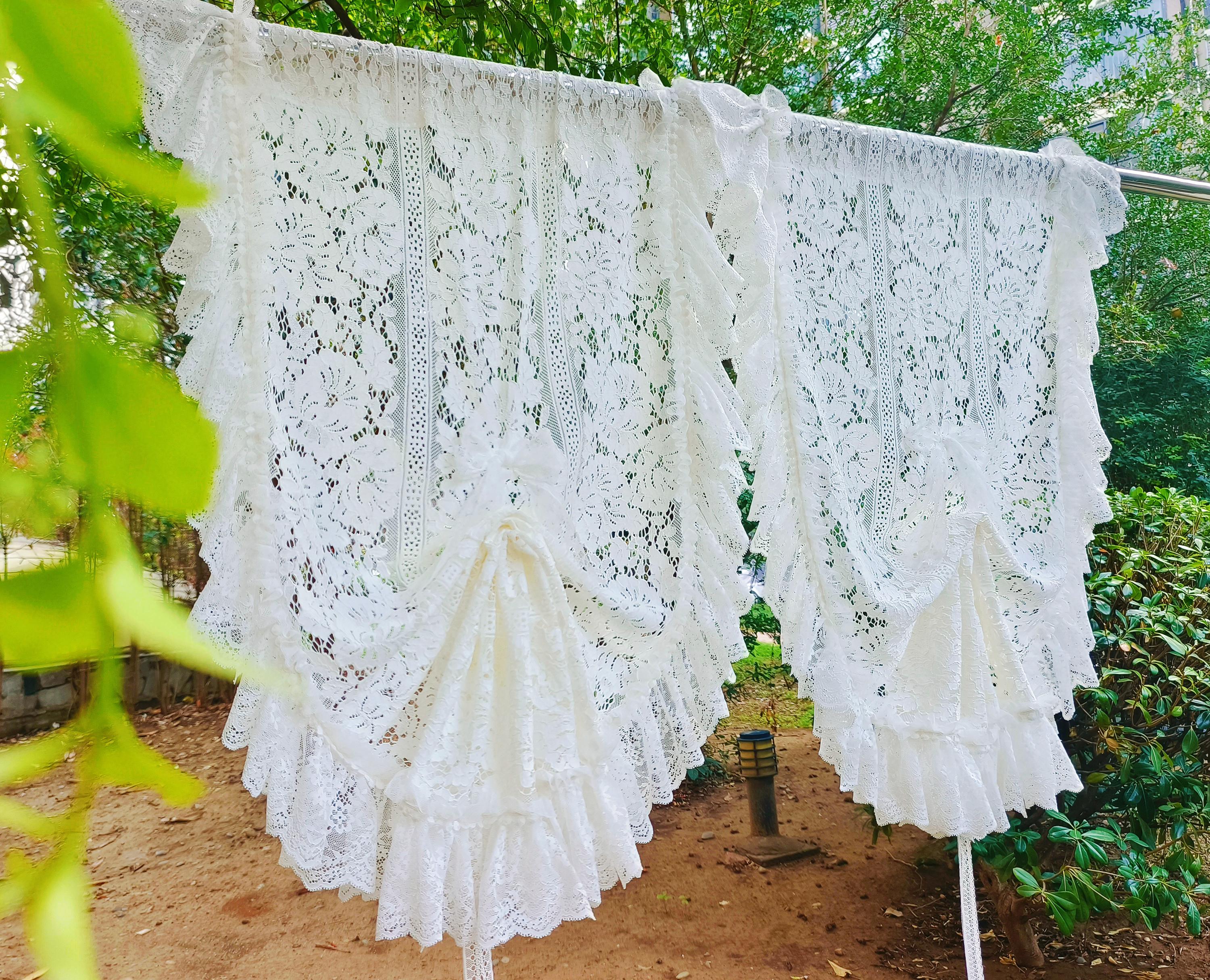 Handcrafted Victorian Lace Curtain, Shabby Chic French Country Tie