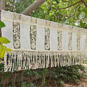 Victorian Cottage~ Rustic Shabby Chic French Country Style Lace Window Curtain Valance Kitchen Curtain~ Ivory&Beige~ Old Fashion~