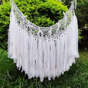 ÚNICO~BOHO Chic~Vintage Tatting Lace Fringed Cafe Cortina/Cenefa de ventana/Guirnalda de cortina de encaje/Colgante de pared/Telón de fondo de boda/Bunting~Blanco~