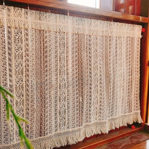 Victorian Cottage~ Shabby Chic Vintage Style Embroidered Tulle Lace Curtain Valance Cafe Curtain Long Panel~Beige~Old Fashion~ Elegant~