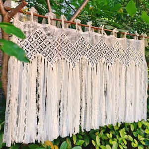 Victorian Shabby Chic BOHO Curtain~ Hand Crochet Lace Long Fringed Curtain Valance Lace Garland Wedding Party Lace Bunting~ White~ Gorgeous~