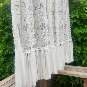 Victorian Shabby Chic French Country Style Window Curtain Panel w Long Lace Fringes~ Party Wedding Hanging Backdrop Room Divider~ White~