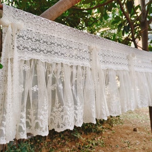 Victorian Elegance~ French Country Style Ruffled Lace Window Curtain Valance Kitchen Curtain Cafe Curtain Privacy Curtain~ Ivory&Cream~