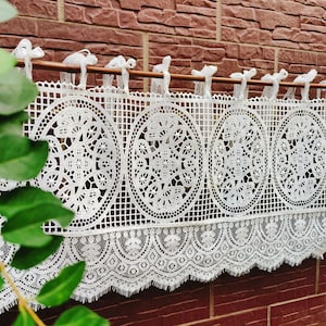 Unique Curtain Valance~ Victorian French Country Style Vintage Look Lace Window Door Curtain Valance Kitchen Curtain ~ White~ Gorgeous~