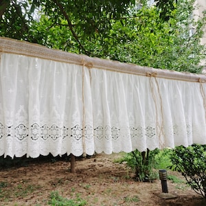 Old Time~ Rustic SHABBY Chic French Country Style Window Curtain Victorian Cottage Ruffled White Lace Natural Burlap Curtain Valance~