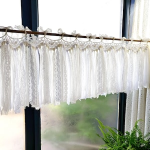 Unique~ Rustic Shabby Chic Boho Window Curtain Valance/Lace Garland/Wedding Hanging Backdrop/Baby Shower/Birthday Lace Bunting Banner~ White