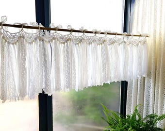 Cenefa rústica de encaje para ventana - Guirnalda estilo shabby chic boho