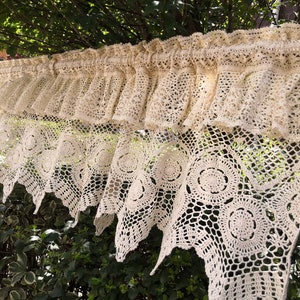 Rural Charm~Shabby Chic Country Cottage Modern Farmhouse Rustic Vintage Hand Crochet Ruffled Lace Window Curtain Valance Cafe Curtain~Beige~