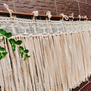 Old Fashion~ SHABBY Chic Curtain~ BOHO Style Country Cottage Rustic Farmhouse Vintage Look Fringed Lace Curtain Valance~ Beige~