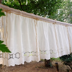 Shabby Chic Jute Vorhang Volant, Französische Landhaus Weiße Spitze Rüschen Fenster Behandlung