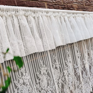 Victorian Elegance~ French Country Style Ruffled Lace Striped Chantilly Lace Window Curtain Cafe Curtain Window Treatment~White~Gorgeous~