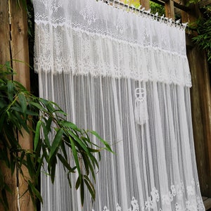 Victorian~Gorgeous~French Country Style Rustic Window Curtain Shower Curtain Wedding Hanging Backdrop~White~Battenburg Lace Crochet Lace~
