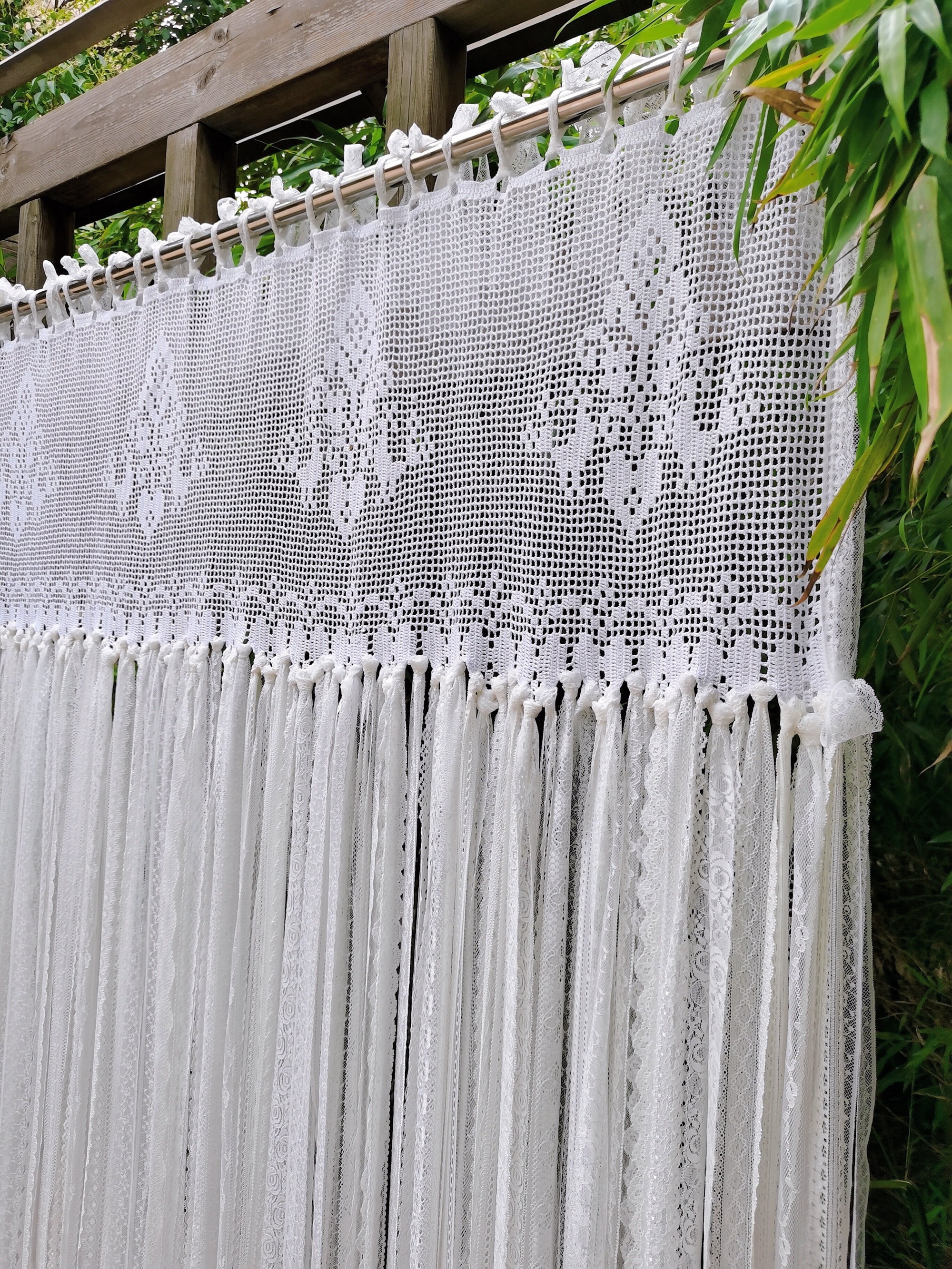 Gorgeous Victorian Window Curtain~ SHABBY Chic Crochet Lace Long Fringed Curtain Room Divider Wedding Hanging Backdrop~ White~ Romantic~