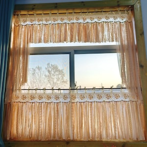 Shabby Chic RUSTIC Country Farmhouse Window Curtain SET Swag Curtain Bottom Curtain Kitchen Curtain ~ Cottage Rose~ Earth Tones~