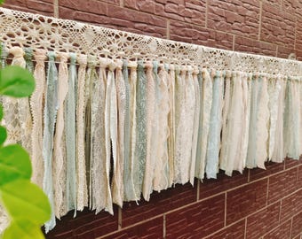 HANDMADE Earth Tones Gradient Sage Green Shabby Chic Lace Window Door Valance, Cottagecore Farmhouse Kitchen Half Curtain, Wedding Backdrop