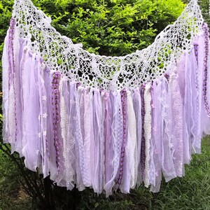 BOHO Style~ Shabby Chic Curtain~Vintage Hand Crochet Lace Fringed Window ValanceWall HangingLace GarlandParty BackdropBunting~White~
