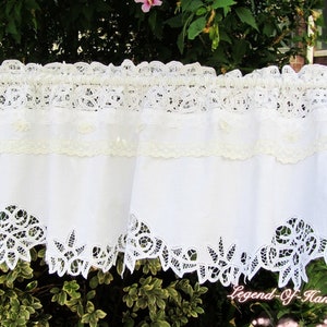 Luxury~Romantic French Style Victorian Vintage Battenburg Lace Cafe Curtain/Valance/Window Treatment~White~Cotton~Elegant Life~