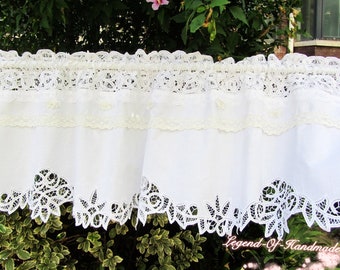 Vintage Style Battenburg Lace Shower Curtain~Pure Cotton~White~72"*72"~Elegant~