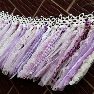 Shabby~Romantic Boho Window Curtain Valance/Lace Garland/Hanging Backdrop/Baby Shower/Birthday Decorative Bunting Banner~White/Purple~