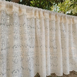 Old Time~ Rustic Shabby Chic French Country Style Cottage Farmhouse Ruffled lace Window Curtain Valance Kitchen Curtain Cafe Curtain ~ Beige