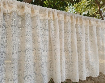 Cenefa de ventana de encaje con volantes estilo victoriano shabby chic, color beige, para casa de campo francesa.