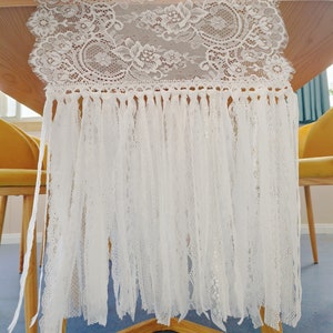 Victorian Shabby Chic Table Bed Runner~ Unique Fringed Lace Birthday/ Tea Party/Wedding/Banquet Table Runner~ White~ Gorgeous~