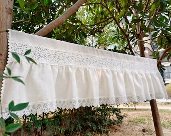 Victorian Elegant Curtain Valance~ Shabby Chic French Country Style Ruffled Linen Window Curtain Kitchen Curtain Cafe Curtain~ Ivory White~