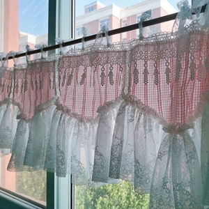 Romantic Victorian Style Tie Top Ruffled Lace Plaid Striped Window Curtain Valance ~ Pink&White~Lady Boudior~Girl's Room~Dainty~Gorgeous~