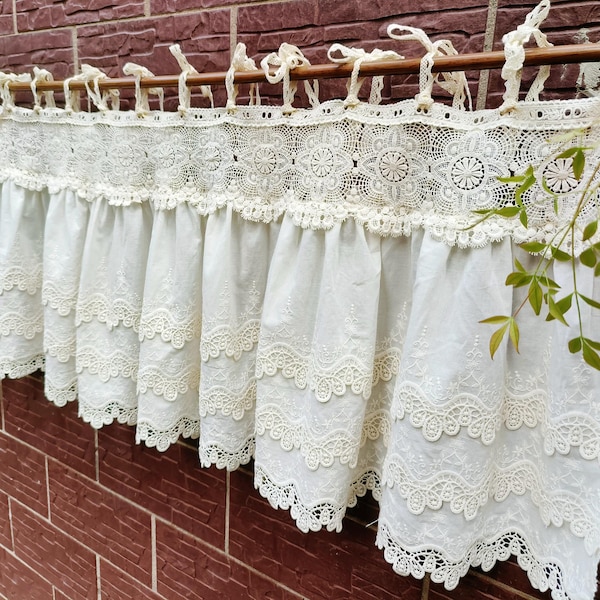 Shabby Chic Lace Curtain Valance: French Country Style Cotton