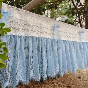 Victorian Elegance~ French Country Style Ruffled Lace Window Curtain Valance Kitchen Curtain Cafe Curtain Privacy Curtain~ Ivory&Blue~