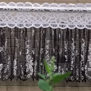 ONE of A Kind~Vintage Battenburg Lace Ruffled Tulle Lace Window Curtain Valance Cafe Curtain~White~Black~Secret Elegance~