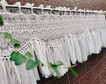 Victorian Shabby Chic Window Curtain BOHO Romantic French Country Style Fringed Scalloped Curtain Valance Wall Hanging~ White~ Unique~