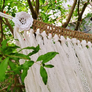 Shabby Chic Rustic Burlap Top Window Curtain Valance/Lace Garland/Wedding Hanging Backdrop/Baby Shower/Birthday Lace Bunting Banner~ White~
