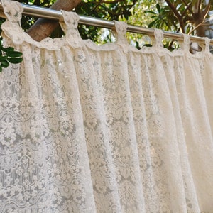 Old Time~ Rustic Shabby Chic French Country Style Cottage Ruffled lace Tab Top Window Curtain Valance Kitchen Curtain Cafe Curtain ~ Beige~