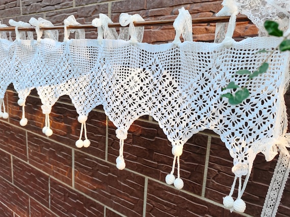Cantonnière De Fenêtre à Trois Volants En Dentelle Corinzio Vintage Fango En Lin 160 Cm