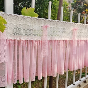 Victorian Elegance~ French Country Style Ruffled Lace Window Curtain Valance Nursery Room Girl&#39;s Room Curtain Privacy Curtain~ Ivory&Pink~