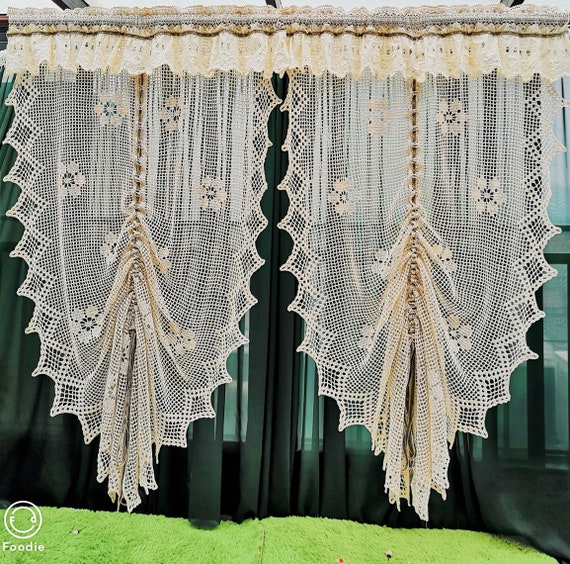 Shabby Chic Tie Up Roman Shade Curtain Country Cottage Rustic Modern Farmhouse Vintage Hand Crochet Lace Balloon Beigeecru Curtains Window Treatments Home Living Shabby Chic Tie Up Roman Shade Curtain, Vintage Lace Balloon Curtains