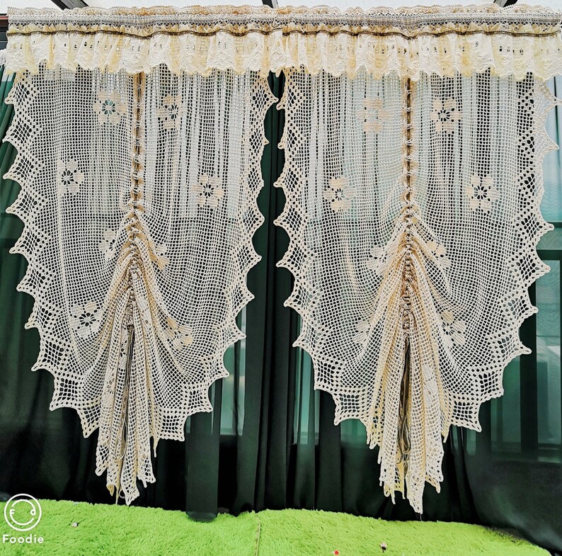 Handmade Boho Rustic Vintage Lace Cafe Curtain Valance