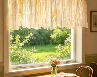 Ręcznie robiona neutralna pastelowa koronkowa ozdoba na okno, zasłona w stylu francuskim w stylu shabby chic, delikatna wiosenna dekoracja do kuchni, pokoju dziecięcego, jadalni, ślubu