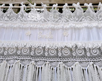 GORGEOUS~ Victorian Cottage~ Elegant BOHO Shabby Chic Window Curtain Shower Curtain Room Divider~ Romantic Wedding Hanging Backdrop~ White~