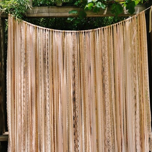 GORGEOUS~BOHO Shabby Window Lace Curtain Bed Decoration Wall Hanging~Wedding/Birthday Party/Baby Shower Hanging Photo Backdrop~Peach/Gold~