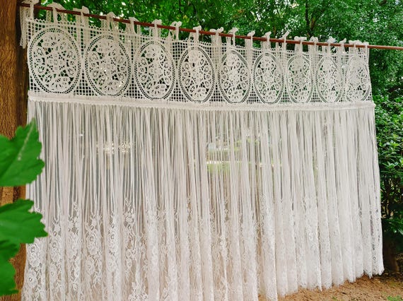 Shabby Chic White Ruffled Lace Curtain Panel, Victorian French