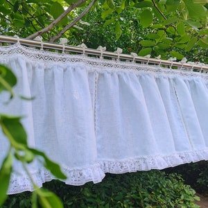 Old Fashion~ Victorian Window Curtain~French Country Style Ruffled Linen Window Curtain Valance Kitchen Curtain Cafe Curtain~ White~Elegant~