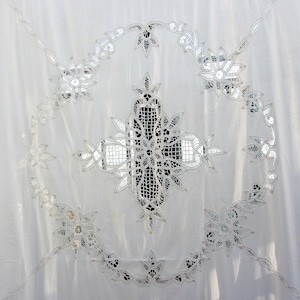 Victorian Battenburg Lace Shower Curtain: White Cotton, Vintage Style ...