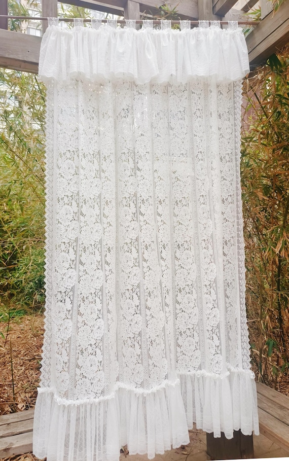 Victorian Ruffled Lace White Curtain Panel: Shabby Chic French