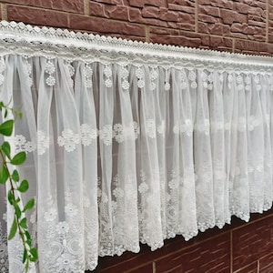 Elegant Ruffled Lace Window Curtain~ Victorian Cottage French Country Style Curtain Valance Kitchen Curtain Cafe Curtain~ Ivory White~~