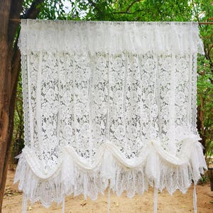 Victorian French Country Style Shabby Chic Window Curtain Vintage Style Balloon Shade Tie Up Lace Curtain Panel Drape~ White~ UNIQUE~