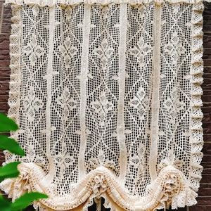 Old Fashion~SHABBY Chic French Country Style Modern Farmhouse Cottage Rustic Tie Up Roman Balloon Shade Cotton Lace Window Curtain~Beige~
